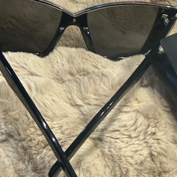 Saint Laurent NWOT Sexy Black Cat-Eye Sunglasses $495 w/ silver accents & case. main image 4